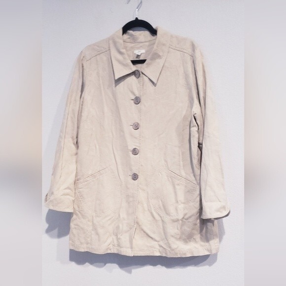Vintage J.Jill Tan Floral Print Trench Jacket Size LP - Picture 1 of 11